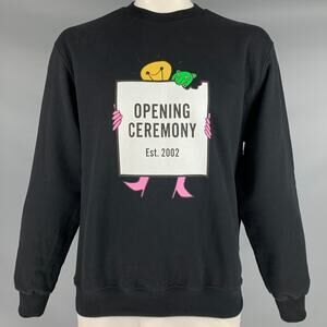 OPENING CEREMONY Size L Black Multi Color Logo Cotton Crew-Neck Sweatshirt